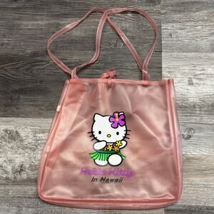 Vintage 90s Hello Kitty in Hawaii Pink Translucent Double Strap Summer Tote‎ Bag